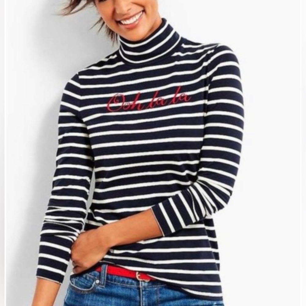 Talbots navy and white striped Ooh La La turtleneck in New never been worn XL